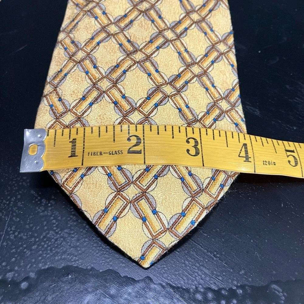 Valentino Cravatte Silk Necktie Gold Brown Blue Chain Link Geometric Made Italy